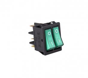 Выключатель с двумя клавишами, зеленый с подсветкой (1НО+1НО), A12B1Y11 - EMAS