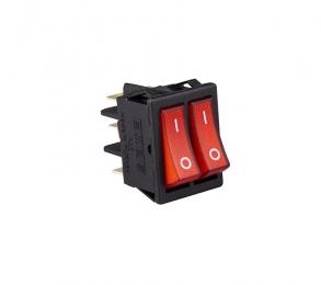 Выключатель с двумя клавишами, красный с подсветкой (1НО+1НО), A12B5K11 - EMAS
