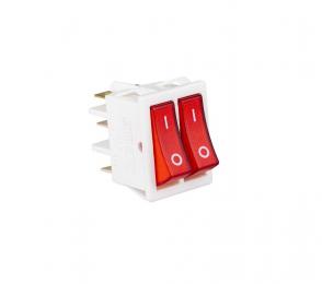 Выключатель с двумя клавишами, красный с подсветкой (1НО+1НО), A12W1K11 - EMAS