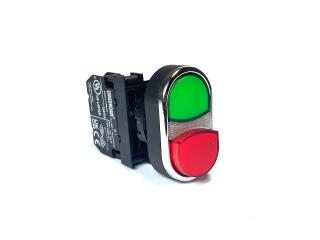 Кнопка сдвоенная красно-зеленая выступающая (1НО), B100K21KY - EMAS