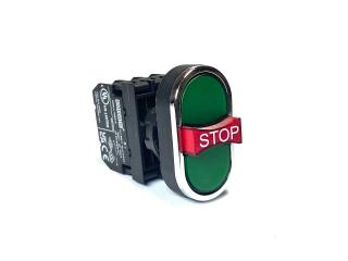 Кнопка выступающая, тройная зеленая с аварийной кнопкой "STOP" (2НО+1НЗ), B121B30YY - EMAS