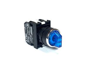 Переключатель 2-0-1 с фиксацией, с подсветкой-светодиод 12-30V AC/DC, синий (1НО+1НЗ), B172SL30M - EMAS