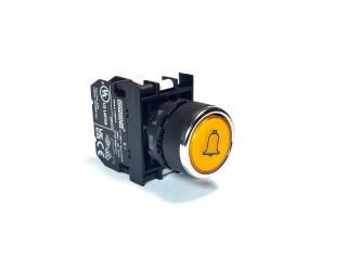 Кнопка без фиксации с маркировкой "Звонок" с блоком подсветки 12-30V AC/DC, желтая (1НО), B180DS-Z - EMAS
