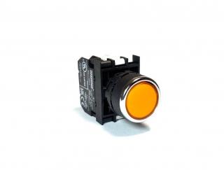 Кнопка нажимная с подсветкой-светодиод 12-30V AC/DC желтая (1HO), B180DS - EMAS