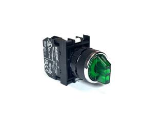 Переключатель 0-1 без фиксации, с подсветкой-светодиод 12-30V AC/DC зеленый (1НО), B190SL21Y - EMAS