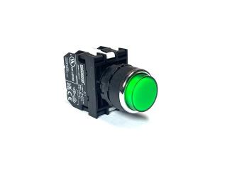 Кнопка выступающая с блоком подсветки 12-30V AC/DC, зеленая (2НО), B191HY - EMAS