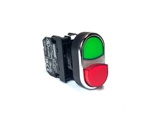 Кнопка сдвоенная красно-зеленая выступающая, с блоком подсветки 110V AC/DC (2НО), B1E1K21KY - EMAS