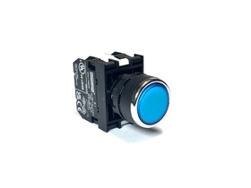 Кнопка без фиксации с блоком подсветки 100V AC/DC, синяя (1НО+1НЗ), B1E2DM - EMAS