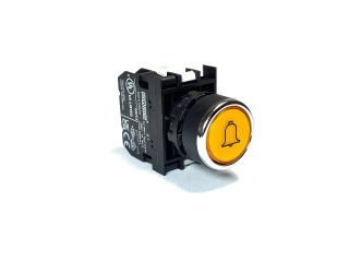 Кнопка без фиксации с маркировкой "Звонок" с блоком подсветки 48V AC/DC, желтая (1НО), B1W0DS-Z - EMAS