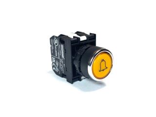 Кнопка без фиксации с маркировкой "Звонок" с блоком подсветки 48V AC/DC, желтая (1НО+1НЗ), B1W2DS-Z - EMAS