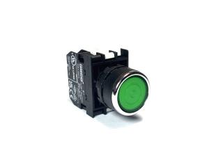 Кнопка с фиксацией с подсветкой-светодиод 100-230V AC зеленая (1НО), B1Y0FY - EMAS