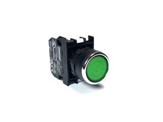 Кнопка с фиксацией с подсветкой-светодиод 12-30V AC/DC зеленая (1HO), B190FY - EMAS