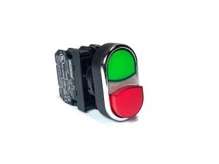 Кнопка сдвоенная красно-зеленая выступающая (2НЗ), B202K21KY - EMAS