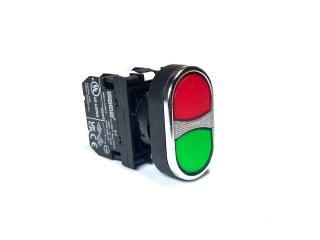 Кнопка сдвоенная красно-зеленая с подсветкой-светодиод 100-230V AC (2НЗ), B2M2K20KY - EMAS