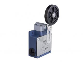 Выключатель концевой быстрого переключения угловой 2-х направленный с металлической консолью и резиновым роликом Ф50мм на коротком регулируемом рычаге (1НО+1НЗ), L53K13MEL122 - EMAS