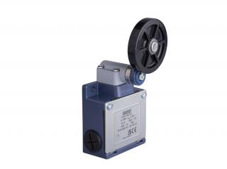 Выключатель концевой синхронного переключения угловой 2-х направленный с металлической консолью и резиновым роликом Ф50мм на коротком не регулируемом рычаге (2НЗ), L53K22MEL121 - EMAS