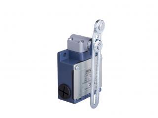 Выключатель концевой синхронного переключения угловой 2-х направленный с металлической консолью и металлическим роликом Ф18мм на длинном регулируемом рычаге (1НО+2НЗ), L53K25MEM123 - EMAS