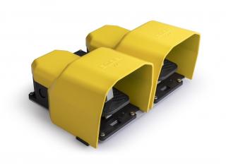 Двойная педаль (2 скорости - левая, 1 скорость - правая) с защитным кожухом и основанием для ручки 2x(1НО+1НЗ)+(1НО+1НЗ), PDKA22GB20 - EMAS