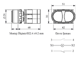 Кнопка сдвоенная красно-зеленая с подсветкой-светодиод 12-30V AC/DC (1НО+1НЗ), B162K20KY - EMAS 