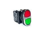 Кнопка сдвоенная красно-зеленая с подсветкой-светодиод 12-30V AC/DC (1НО+1НЗ), B162K20KY - EMAS 
