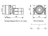 Кнопка с фиксацией с подсветкой-светодиод 12-30V AC/DC красная (1Н3), B260FK - EMAS 