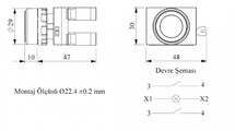 Кнопка нажимная с подсветкой-светодиод 12-30V AC/DC красная (2HO), CM161DK - EMAS 