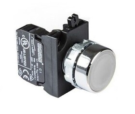 Кнопка нажимная с подсветкой-светодиод 12-30V AC/DC белая (1HO), CM150DB - EMAS 