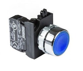 Кнопка нажимная с подсветкой-светодиод 100-230V AC синяя (1НО), CM1M0DM - EMAS 