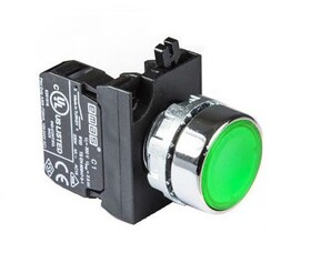 Кнопка нажимная с подсветкой-светодиод 12-30V AC/DC зеленая (1HO), CM190DY - EMAS 