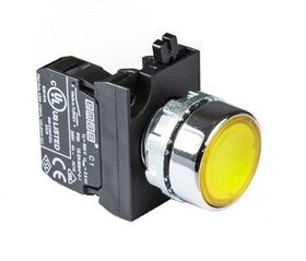 Кнопка нажимная с подсветкой-светодиод 100-230V AC  желтая (1НО), CM1S0DS - EMAS 