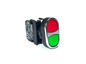 Кнопка сдвоенная красно-зеленая с подсветкой-светодиод 12-30V AC/DC (2НО), B171K20KY - EMAS 