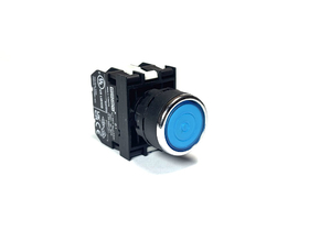 Кнопка с фиксацией с подсветкой-светодиод 100-230V AC синяя (2НО), B1M1FM - EMAS 
