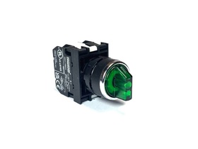 Переключатель 0-1 без фиксации, с подсветкой-светодиод 100-230V AC зеленый (2НО), B1Y1SL21Y - EMAS 