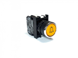 Кнопка без фиксации с маркировкой "Звонок" с блоком подсветки 110V AC/DC, желтая (1НО), B1F0DS-Z - EMAS 