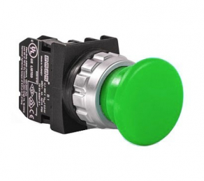 Кнопка аварийная "Грибок" без фиксации зеленая (1НО+1НЗ), H102MY - EMAS 