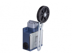 Выключатель концевой синхронного переключения угловой 2-х направленный с металлической консолью и резиновым роликом Ф50мм на длинном регулируемом рычаге (1НО+1НЗ), L53K23MEL123 - EMAS 