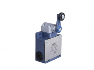 Выключатель концевой синхронного переключения угловой 2-х направленный с металлической консолью и пластиковым роликом Ф18мм на коротком не регулируемом рычаге (1НО+1НЗ), L53K23MEP121 - EMAS 