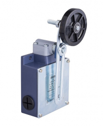 Выключатель концевой быстрого переключения угловой 2-х направленный с пластмассовой консолью и резиновым роликом Ф50мм на регулируемом по наклону рычаге (2*(1НО+1НЗ)), L54K16MEL123A - EMAS 