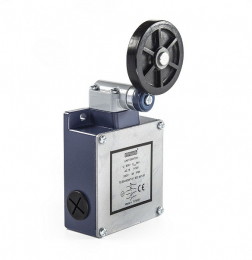 Выключатель концевой быстрого переключения угловой 2-х направленный с металлической консолью и резиновым роликом Ф50мм на коротком не регулируемом рычаге (2*(1НО+1НЗ)), L54K16MEL121 - EMAS 