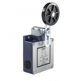 Выключатель концевой быстрого переключения угловой 2-х направленный с металлической консолью и резиновым роликом Ф50мм на коротком регулируемом рычаге (2*(1НО+1НЗ)), L54K16MEL122 - EMAS 