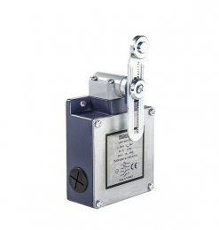 Выключатель концевой быстрого переключения угловой 2-х направленный с металлической консолью и металлическим роликом Ф18 мм на коротком регулируемом рычаге (2*(1НО+1НЗ)), L54K16MEM122 - EMAS 