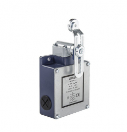 Выключатель концевой быстрого переключения угловой 2-х направленный с металлической консолью и металлическим роликом Ф18 мм на коротком регулируемом изогнутым рычаге (2*(1НО+1НЗ)), L54K16MEM124 - EMAS 