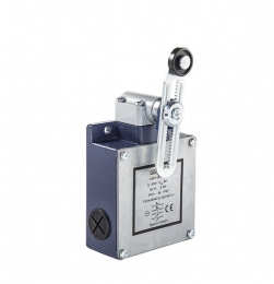 Выключатель концевой быстрого переключения угловой 2-х направленный с металлической консолью и пластиковым роликом Ф18 мм на коротком регулируемом рычаге (2*(1НО+1НЗ)), L54K16MEP122 - EMAS 