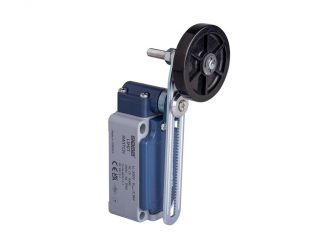 Выключатель концевой синхронного переключения угловой 2-х направленный с металлической консолью и резиновым роликом Ф50мм на регулируемом по наклону рычаге (1НО+1НЗ), L52K23MEL123A - EMAS 